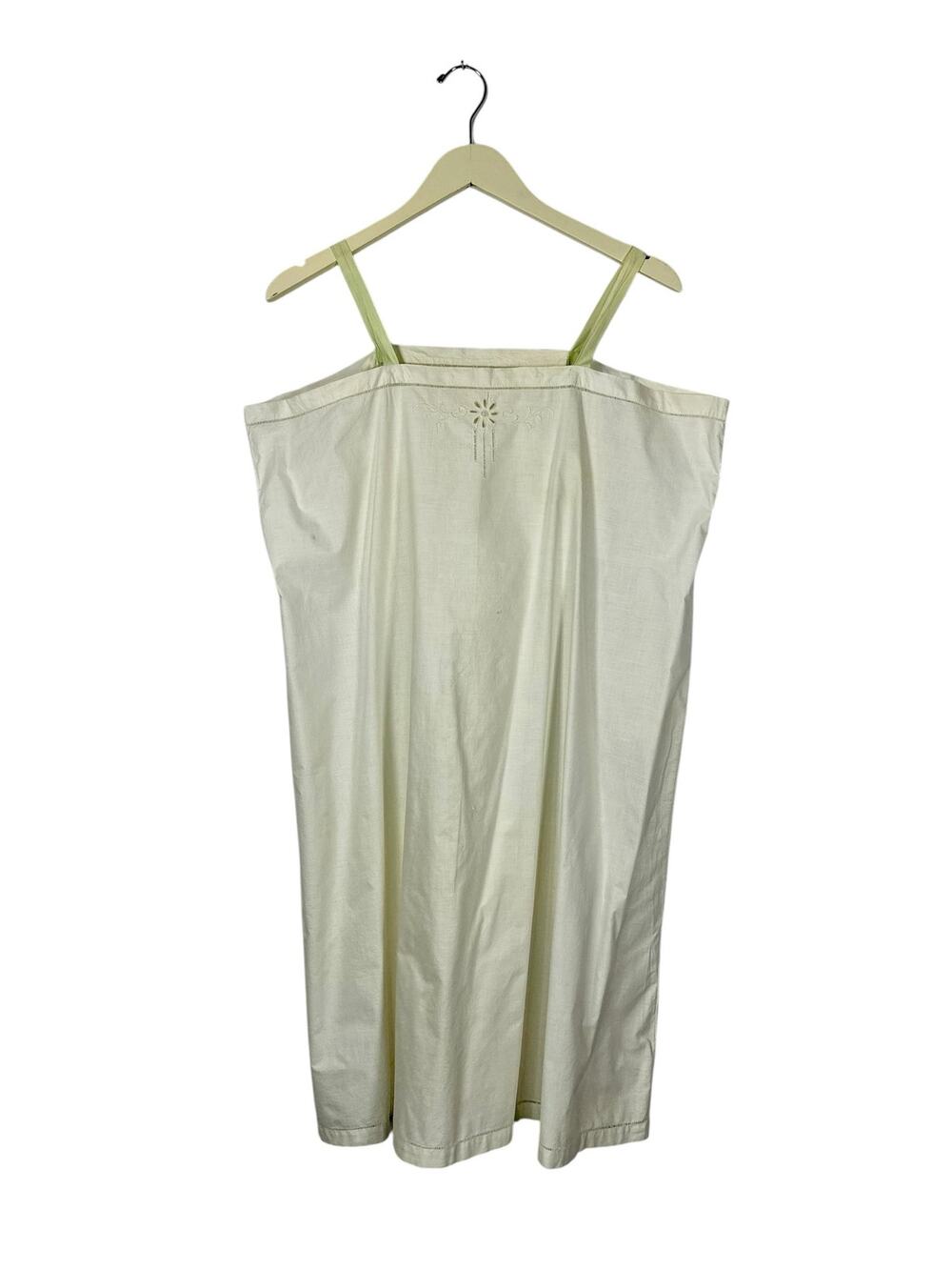 Antique Edwardian White Cotton Chemise Slip Embroidery Cutwork Silk Strap AS IS